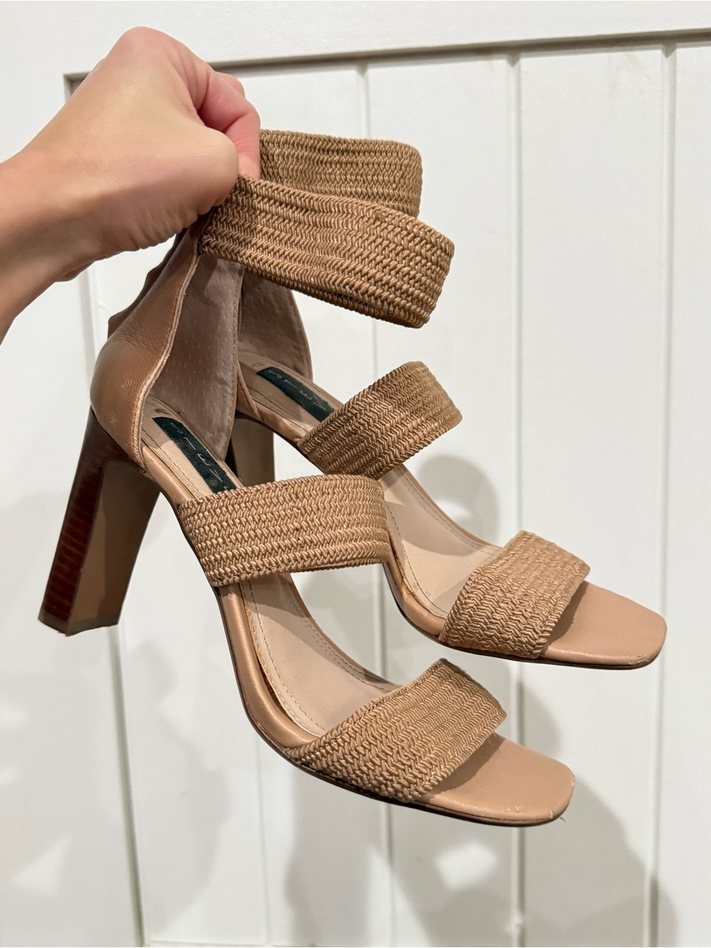 Steve Madden Tan Woven Strap Block Heel Sandals